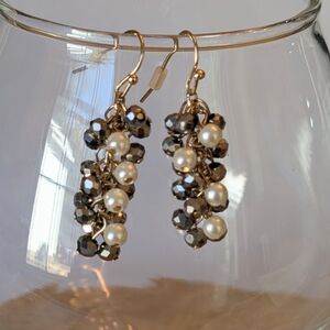 Dangle Earrings with Faux Pearl & Faceted Gunmetal Bead